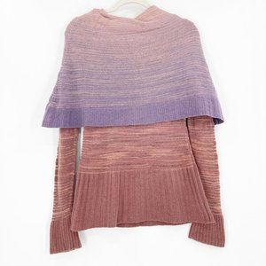 Anthropologie Moth Medium Sweater Cowl Neck Purple Pink Ombre Metallic Wool Flaw